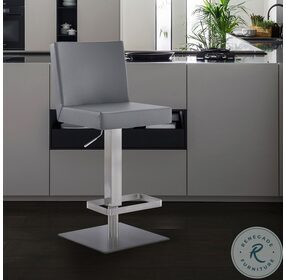 Legacy Grey Faux Leather And Brushed Stainless Steel Adjustable Swivel Bar Stool