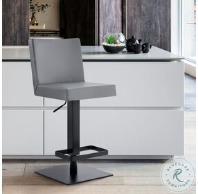 Legacy Grey Faux Leather And Black Metal Adjustable Swivel Bar Stool