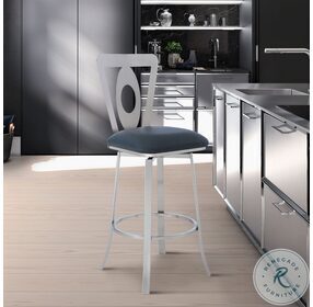 Lola Gray Faux Leather And Brushed Stainless Steel Contemporary 30" Bar Stool