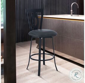 Lola Gray Faux Leather And Matte Black Contemporary 30" Bar Stool