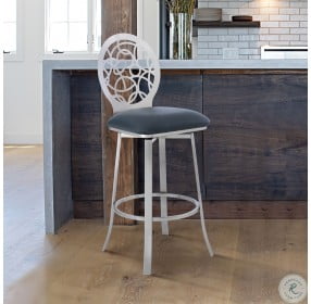Lotus Brushed Stainless Steel And Grey Faux Leather 30" Bar Stool