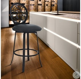 Lotus Matte Black And Grey Faux Leather 30" Bar Stool
