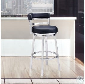Madrid Brushed Stainless Steel And Black Faux Leather 26" Counter Height Stool
