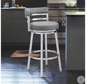 Madrid Brushed Stainless Steel And Grey Faux Leather 26" Counter Height Stool