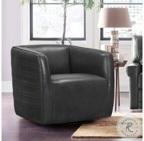 Melanie Pewter Genuine Leather Swivel Barrel Chair