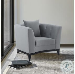 Melange Gray Velvet Chair with Black Wood Base