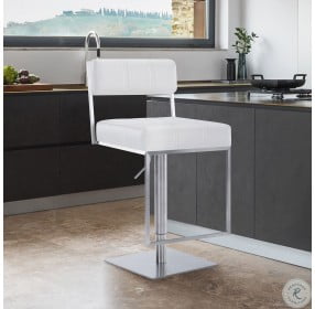 Michele Brushed Stainless Steel And White Faux Leather Adjustable Bar Stool