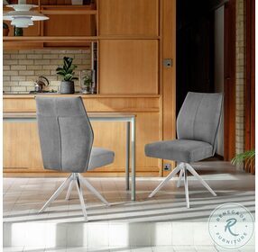 Monarch Grey Fabric And Brushed Stainless Steel Swivel Dining Chair Set Of 2