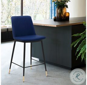 Messina 26" Blue Faux Leather and Metal Counter Height Stool