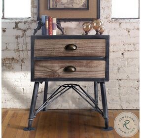 Mathis Gray And Pine Wood Industrial 2 Drawer End Table