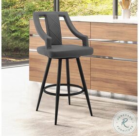 Maxen Gray Faux Leather And Black Metal 26" Swivel Counter Height Stool