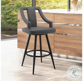 Maxen Gray Faux Leather And Black Metal 30" Swivel Bar Stool