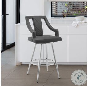 Maxen Gray Faux Leather And Brushed Stainless Steel 30" Swivel Bar Stool