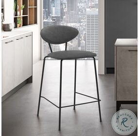 Neo 26" Gray Faux Leather and Metal Counter Height Stool