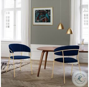 Nara Blue Velvet And Gold Metal Modern Dining Chair Set of 2