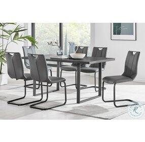 Pacific Grey Faux Leather And Black Matte Powder Coating Dining Chair Set Of 2