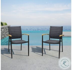 Portals Black And Teak Outdoor Stacking Dining Chair Set of 2