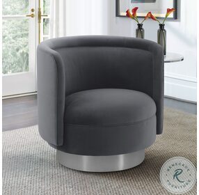 Peony Gray Fabric Upholstered Accent Chair with Brushed Gold Legs