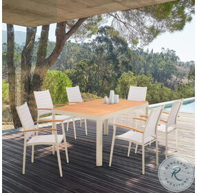 Portals Coral Sand Aluminum And Teak Wood Outdoor Rectangular Dining Table
