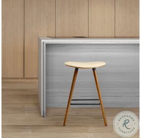 Piper Cream Faux Leather And Walnut Wood Backless 26" Counter Height Stool