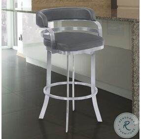 Prinz Grey Faux Leather And Brushed Stainless Steel 26" Swivel Counter Height Stool