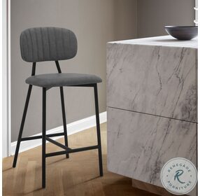 Rococo 26" Gray Faux Leather and Metal Counter Height Stool