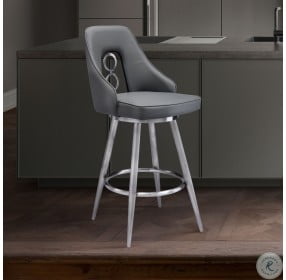 Ruby Brushed Stainless Steel And Grey Faux Leather 26" Counter Height Stool