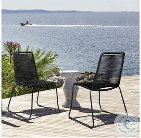 Shasta Black Rope Outdoor Stackable Dining Chair Set of 2