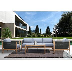 Sienna Teak And Gray Fabric Outdoor Patio Sofa