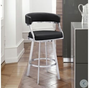 Saturn Brushed Stainless Steel And Black Faux Leather 26" Counter Height Stool