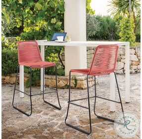 Shasta Brick Red Rope And Black Metal Outdoor 26" Counter Height Stool Set Of 2