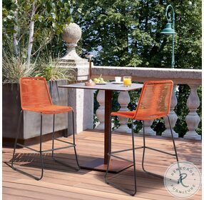 Shasta Tangerine Rope And Black Metal Outdoor 26" Counter Height Stool Set Of 2