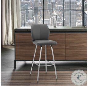 Tandy Gray Faux Leather And Brushed Stainless Steel 30" Bar Stool