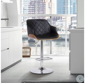 Toby Chrome With Black Faux Leather And Walnut Adjustable Bar Stool