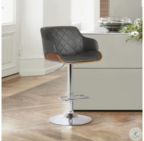 Toby Chrome With Grey Faux Leather And Walnut Adjustable Bar Stool