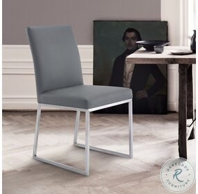 Trevor Gray Faux Leather And Brushed Stainless Steel Contemporary Dining Chair Set of 2