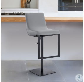 Victory Matte Black And Grey Faux Leather Adjustable Bar Stool
