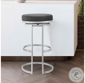 Vander Gray Faux Leather And Brushed Stainless Steel 30" Swivel Bar Stool