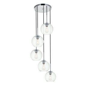 Baxter 18.1" Chrome And Clear 5 Light Pendant