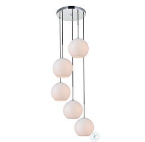 Baxter 18.1" Chrome And Frosted White 5 Light Pendant