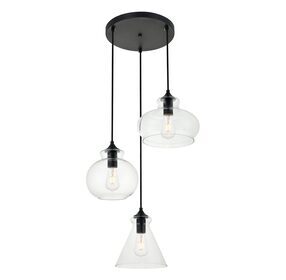 Destry 18.5" Black And Clear 3 Light Pendant