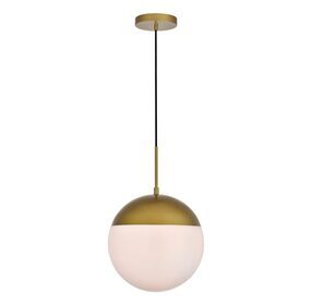 Eclipse 12" Brass And Frosted White 1 Light Pendant