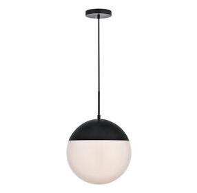 Eclipse 14" Black And Frosted White 1 Light Pendant