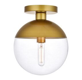 Eclipse 12" Brass And Clear 1 Light Flush Mount