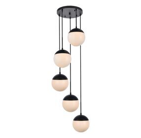 Eclipse 18" Black And Frosted White 5 Light Pendant