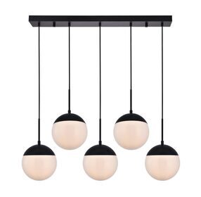 Eclipse 8" Black And Frosted White 5 Light Pendant