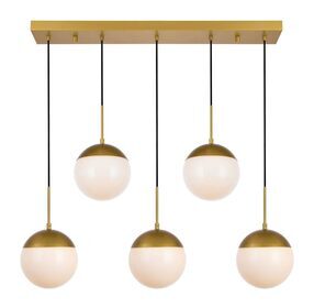 Eclipse 8" Brass And Frosted White 5 Light Pendant