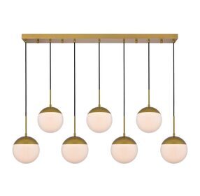 Eclipse 8" Brass And Frosted White 7 Light Pendant