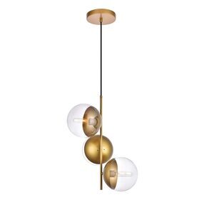 Eclipse 17.5" Brass And Clear 3 Light Pendant