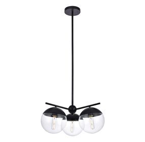 Eclipse 21" Black And Clear 3 Light Pendant